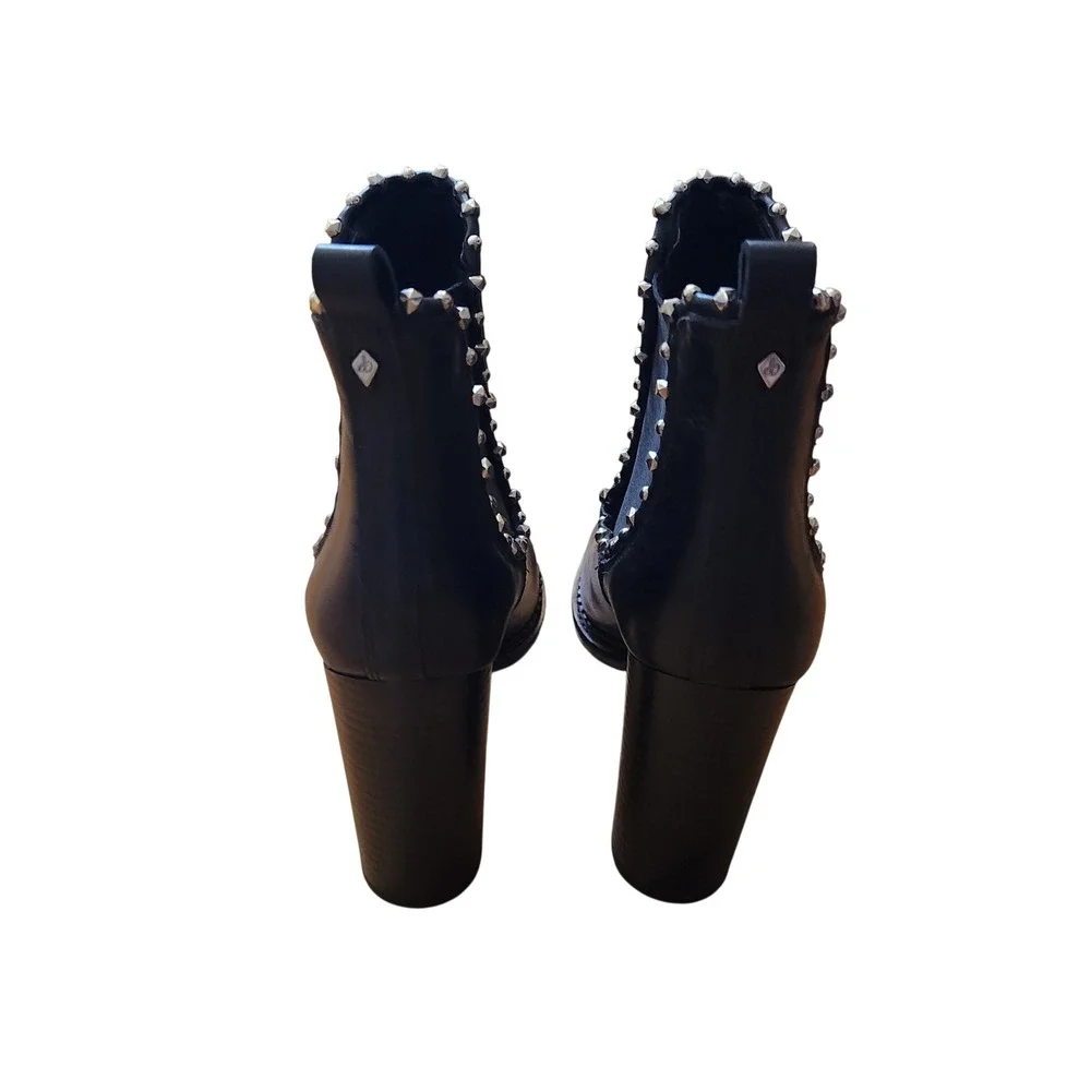 Sam Edelman Black‎ Leather Studded Chelsea Ankle Boots Block Heel Salma 8.5